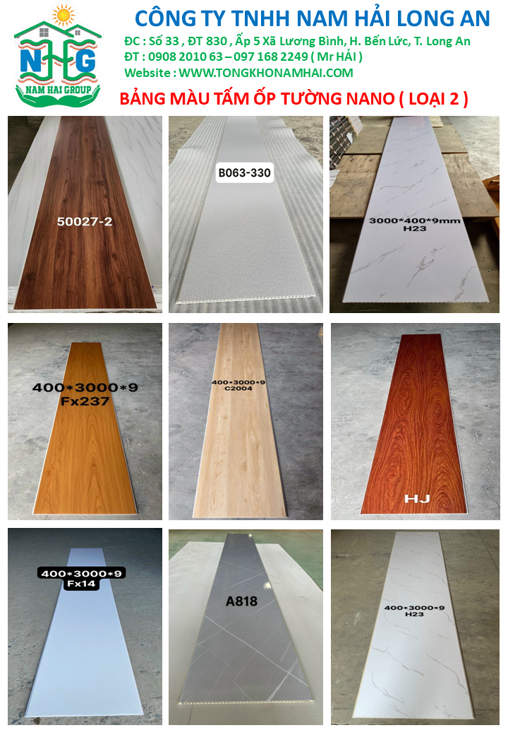 BẢNG MÀU TẤM ỐP TƯỜNG NANO LOẠI 2