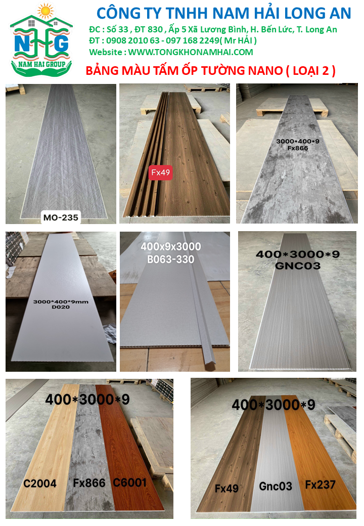 BẢNG MÀU TẤM ỐP TƯỜNG NANO LOẠI 2